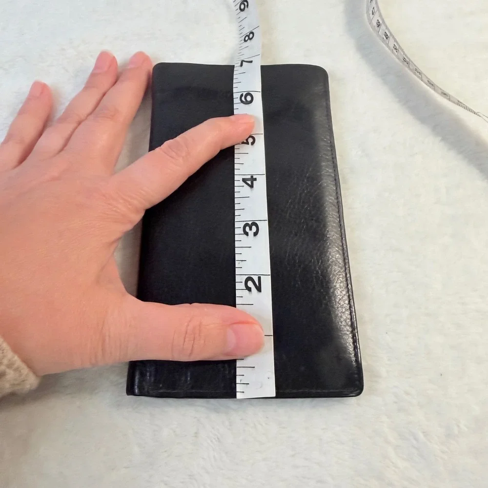 George Vintage Long Bifold Wallet Mens OS Black Genuine Leather Slim 12 Slot